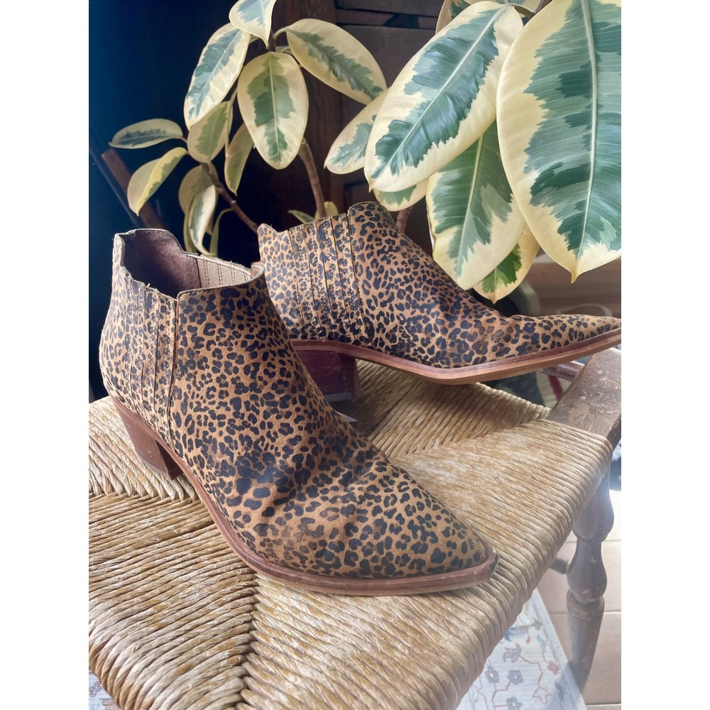 Dolce Vita Leopard Print Pointed Toe Ankle Boots Brown Tan Size 8.5 M